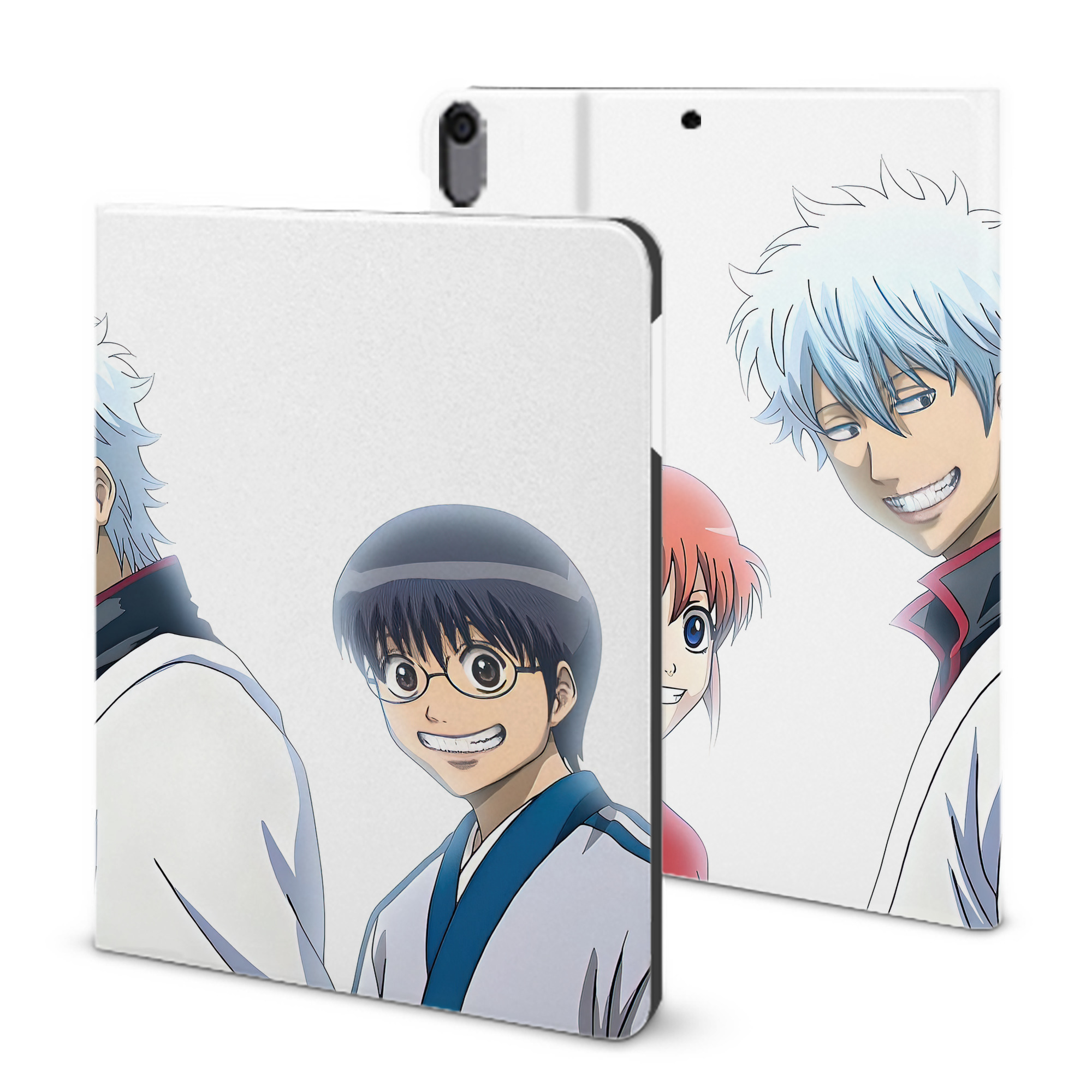ぎんたま 坂田銀時（さかたぎんとき） 神楽 志村新八（しむら しんぱち） GINTAMA Sakata Gintoki Kagura Shimura Shinpachi IPad ケース ブック型 PUレザー TPU 耐衝撃 軽量 薄型 ペン収納なし 全面保護 IPad 各モデル対応